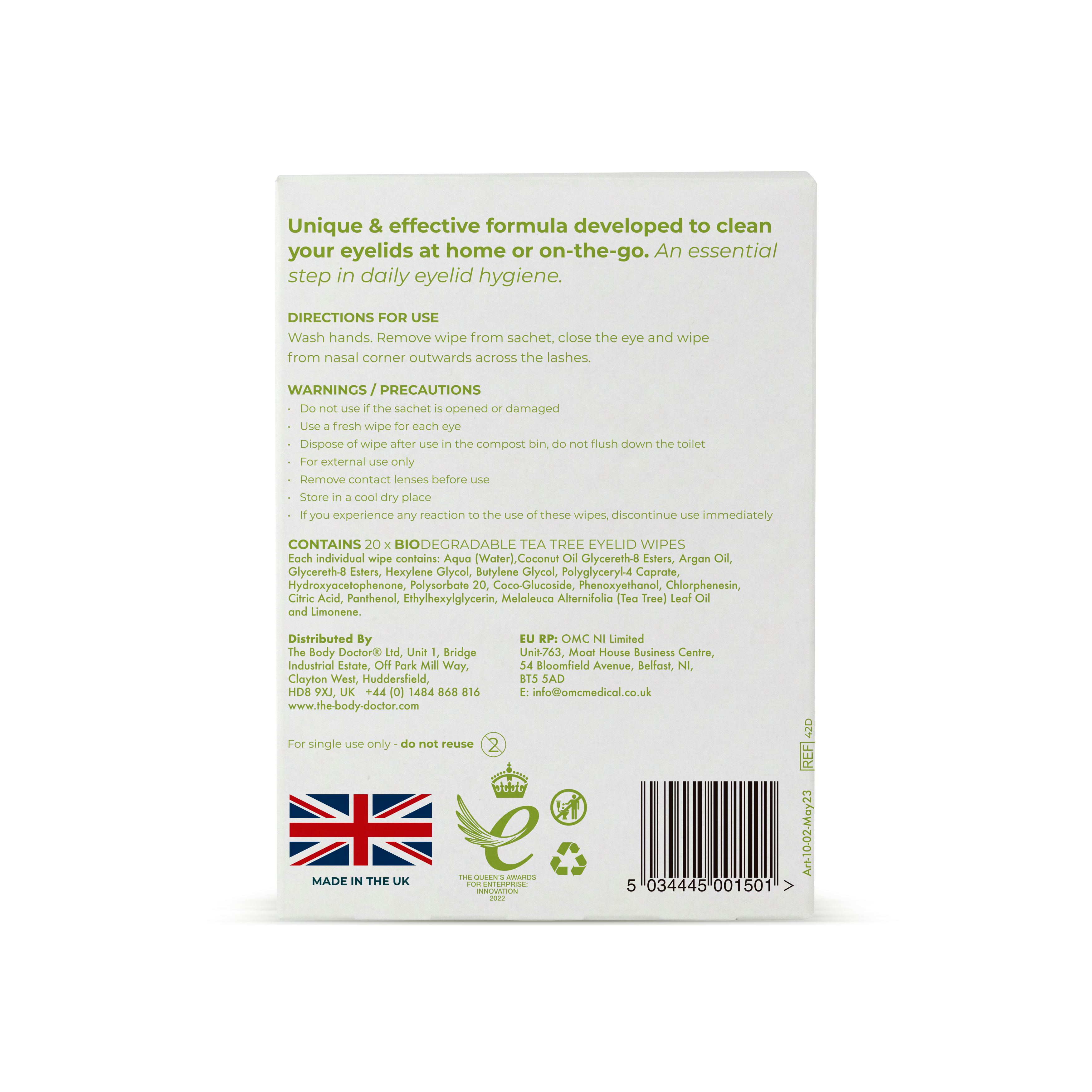 The Eye Doctor Tea Tree Oil Eyelid Wipes - 20pk