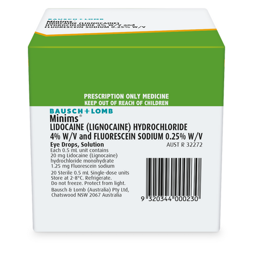 Lignocaine (Lidocaine) HCL/FLU 4% Plus 0.25% Drops Minims